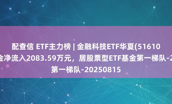 配查信 ETF主力榜 | 金融科技ETF华夏(516100)主力资金净流入2083.59万元，居股票型ETF基金第一梯队-20250815